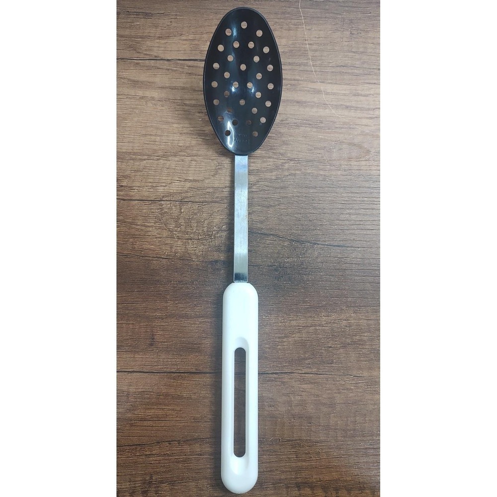 Vintage Bonny USA Nylon Slotted Spoon 12" Black White D4